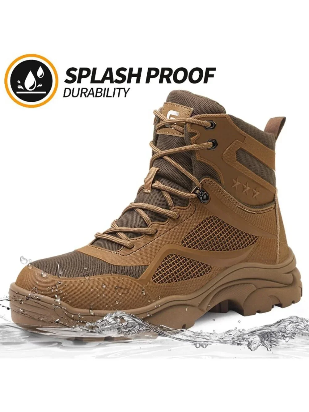 Mens Brown Breathable Shoes Casual High Top Steel Toe Non Slip Hiking Boots